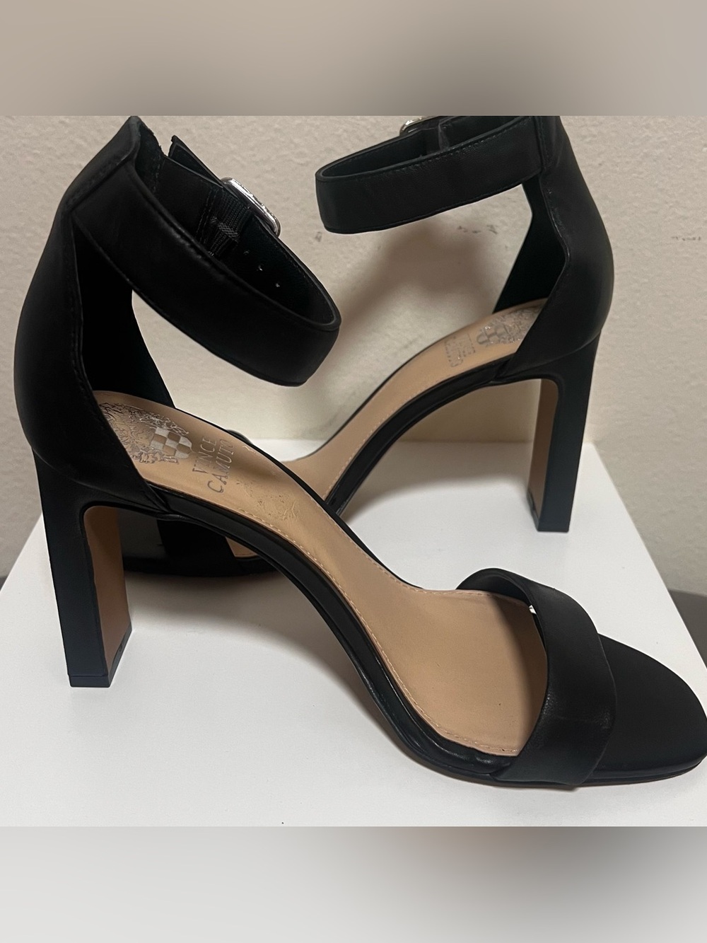 Vince Camuto Black Ankle-Strap Block Heels